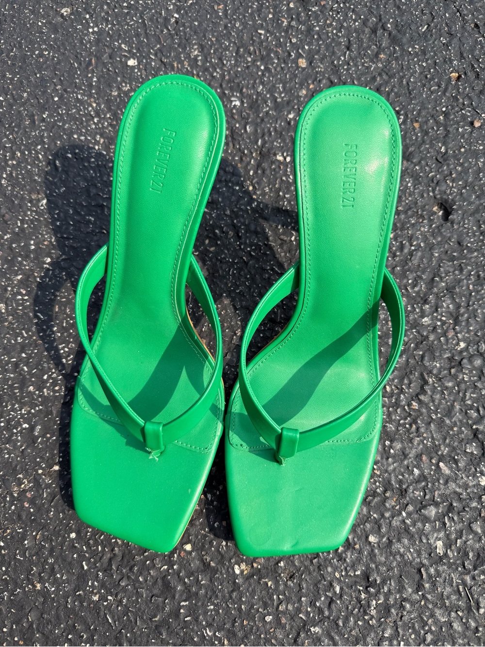 Forever 21 Green Square-Toe Slide Sandals heels women’s 8.5 never worn - Picture 2 of 5